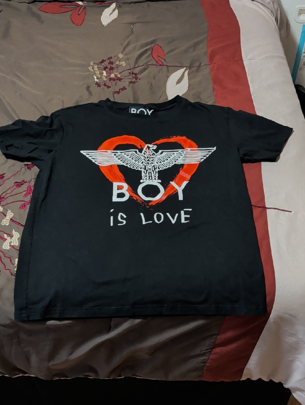 Black 'Boy is Love' Graphic Tee with Red Heart